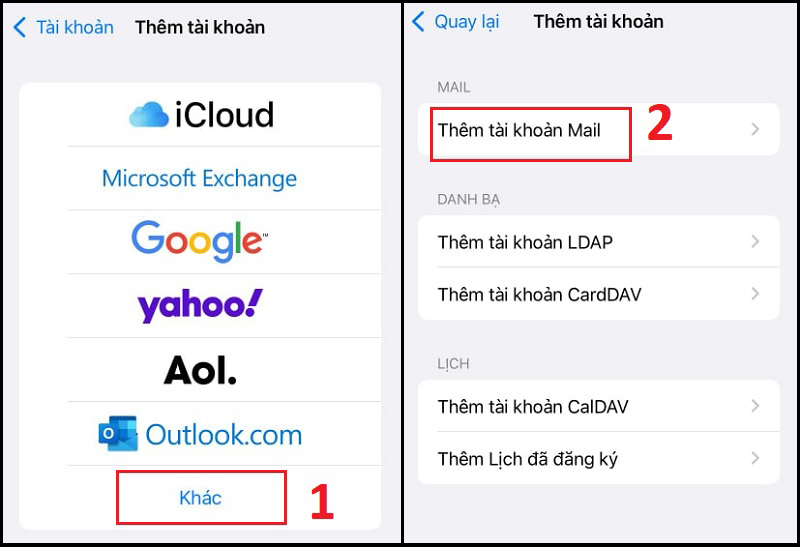 Các bước cài đặt email trên IOS